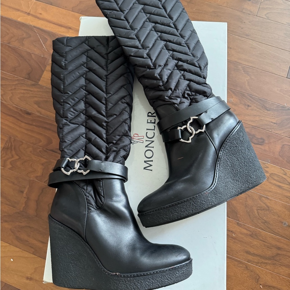 Moncler Quilted Black Wedge Boots (EU size 40)